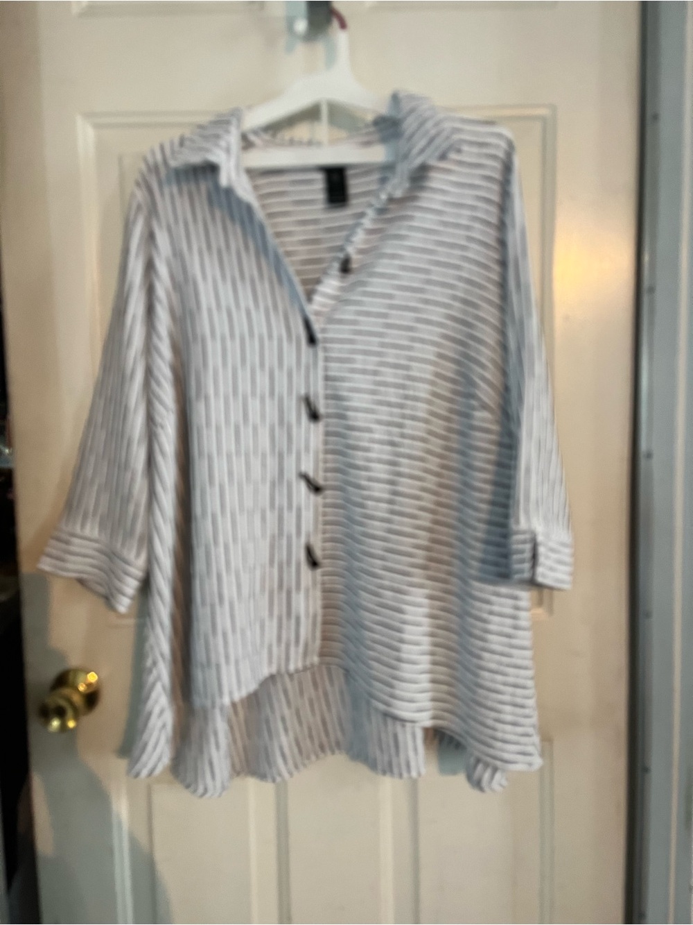 Black/gray and White Striped Button-Front Tunic Top